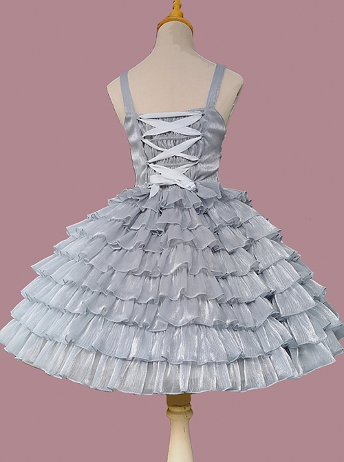 Multi-Layer Cake Skirt Series Gray Blue Simple Bowknot Decoration Daily Classic Lolita Sleeveless Dress