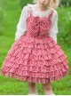 Multi-Layered Cake Skirt Series Bowknot Decoration Plaid Print Daily All-Match Classic Lolita Sleeveless Dress