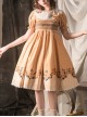 Pastoral Style Round Neck Rose Embroidery Floral Stripe Stitching Pure Color Classic Lolita Short Sleeved Dress