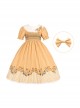 Pastoral Style Round Neck Rose Embroidery Floral Stripe Stitching Pure Color Classic Lolita Short Sleeved Dress