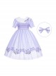 Pastoral Style Round Neck Rose Embroidery Floral Stripe Stitching Pure Color Classic Lolita Short Sleeved Dress