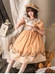 Pastoral Style Round Neck Rose Embroidery Floral Stripe Stitching Pure Color Classic Lolita Short Sleeved Dress