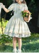 Pastoral Style Blueberry Print Detachable Apron Cute Puff Sleeve Sweet Lolita Short Sleeve Dress Set