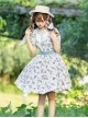 Pastoral Style Blueberry Print Detachable Apron Cute Puff Sleeve Sweet Lolita Short Sleeve Dress Set