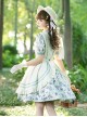 Pastoral Style Blueberry Print Detachable Apron Cute Puff Sleeve Sweet Lolita Short Sleeve Dress Set