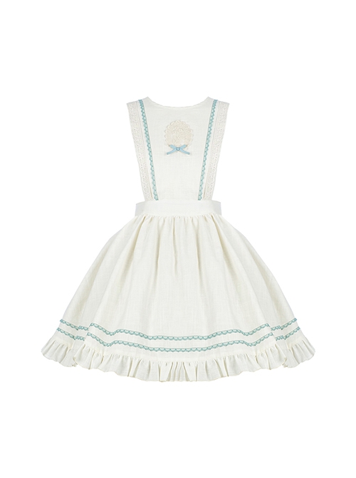 Pastoral Style Blueberry Print Detachable Apron Cute Puff Sleeve Sweet Lolita Short Sleeve Dress Set