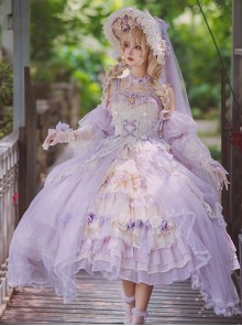 Spring Day Gift Box Series Tea Party Purple Ornate Bead Chain Stereoscopic Flower Decoration Chiffon Classic Lolita Sleeveless Dress