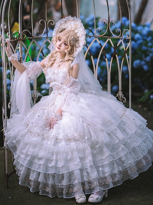 Dream Waltz Series White Chiffon Girl Gorgeous Tea Party Elegant Classic Lolita Sleeveless Dress