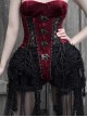 Hell Alice Series Gothic Style Sexy Black Red Velvet Binding Band Fishbone Corset Set