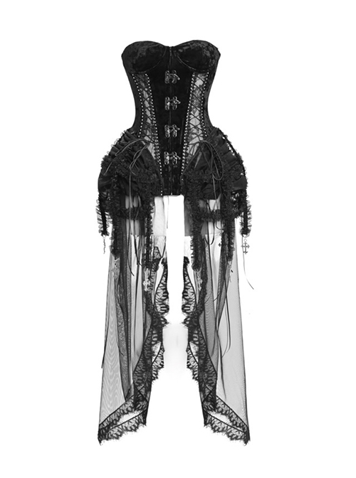 Hell Alice Series Black Velvet Perspective Stitching Binding Band Gothic Style Fishbone Corset Set
