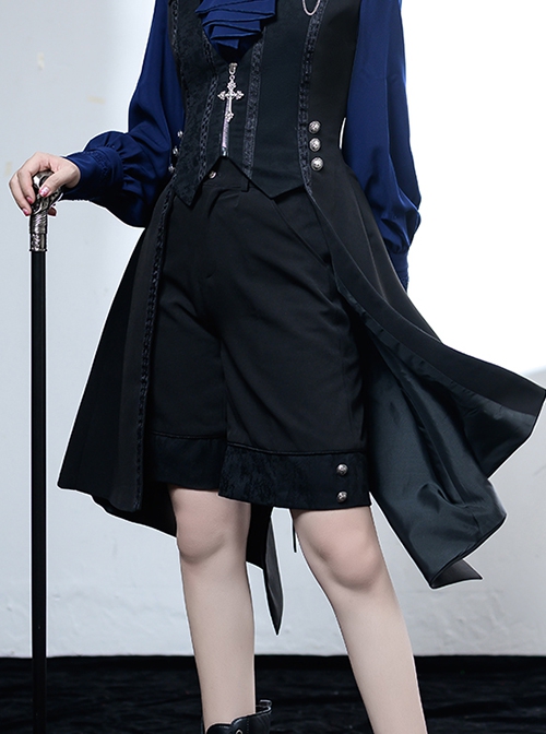 Black And Blue Series Ouji Fashion Casual Retro Little Prince Lolita Straight Jacquard Black Suit Short Pants