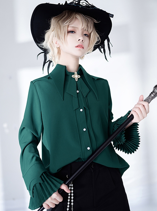 Floating Light Phantom Series Ouji Fashion Irregular Pointed Collar Design Ruffled Long Sleeve Shirt