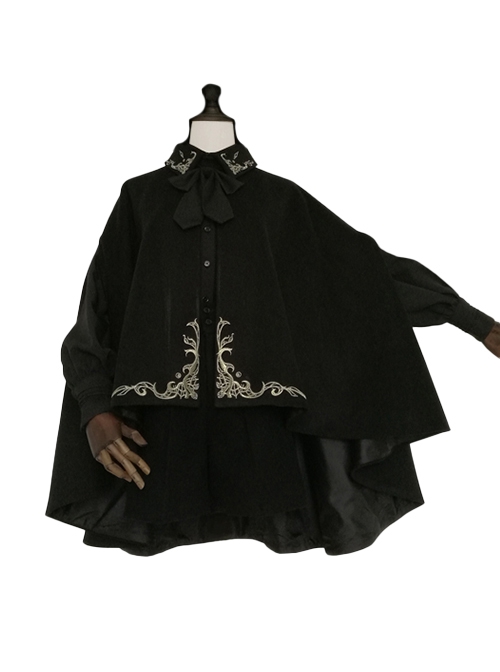 Hell Poetry Series Retro Medieval Heavy Industry Embroidered Bowknot Front Short Back Long Ouji Fashion Wool Cloak