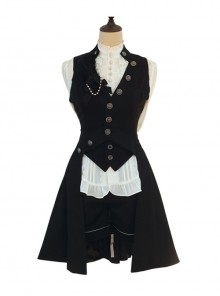 Eternal Poetry Of True Night Series Retro Elegant And Handsome Ouji Fashion Button Black Sleeveless Long Coat