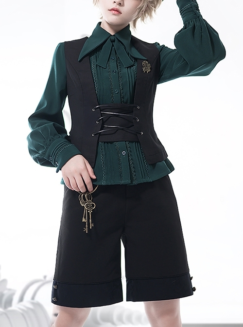 Armos Series Retro Elegant Casual Lolita Ouji Fashion Drawstring Adjustable Black Vest