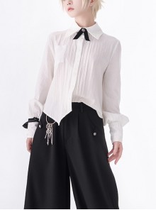 Secret Morning Post Series Ouji Fashion Pale Square Collar Retro Cute Black Bowknot Long Sleeve Shirt