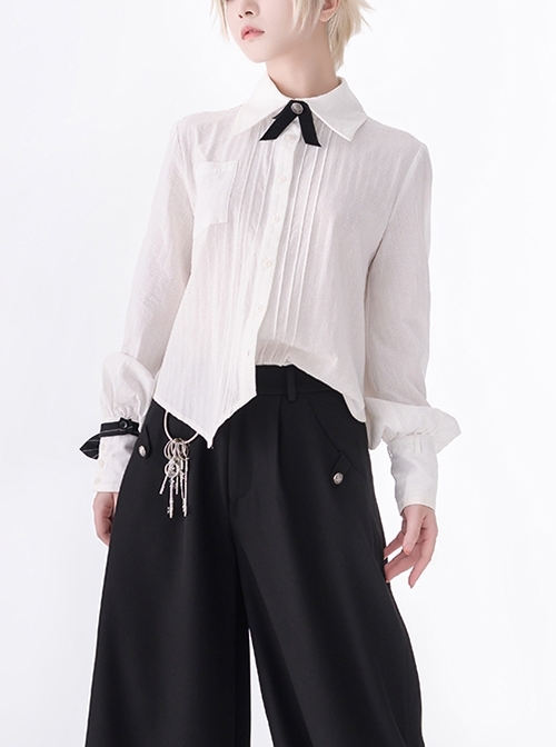 Secret Morning Post Series Ouji Fashion Pale Square Collar Retro Cute Black Bowknot Long Sleeve Shirt