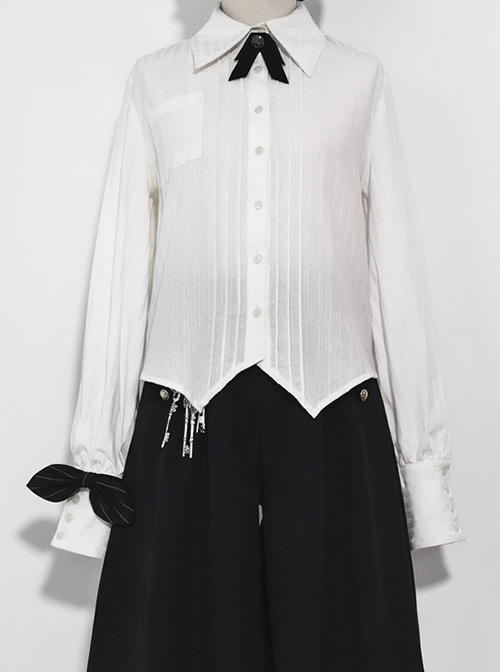 Secret Morning Post Series Ouji Fashion Pale Square Collar Retro Cute Black Bowknot Long Sleeve Shirt