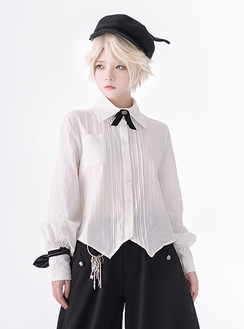 Secret Morning Post Series Ouji Fashion Pale Square Collar Retro Cute Black Bowknot Long Sleeve Shirt