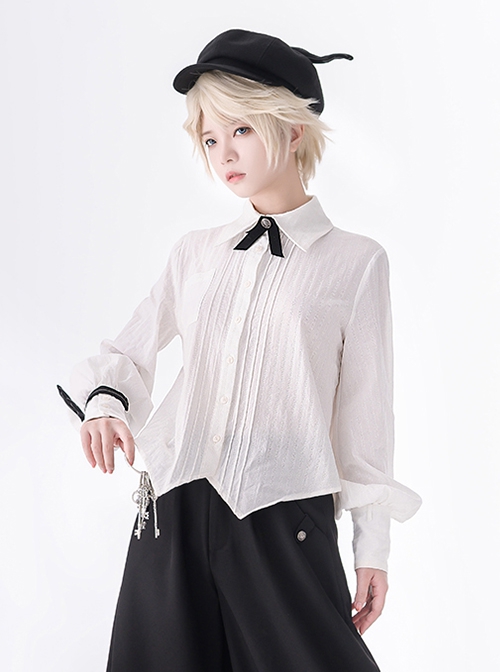 Secret Morning Post Series Ouji Fashion Pale Square Collar Retro Cute Black Bowknot Long Sleeve Shirt