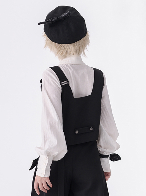Secret Morning Post Series Dark Version V Neck Design Bowknot Decoration Buttons Ouji Fashion Black Vest