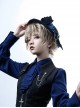 Black And Blue Series Ouji Fashion Gothic Lolita Retro Handmade Flower Gem Bownot Lace Black Top Hat