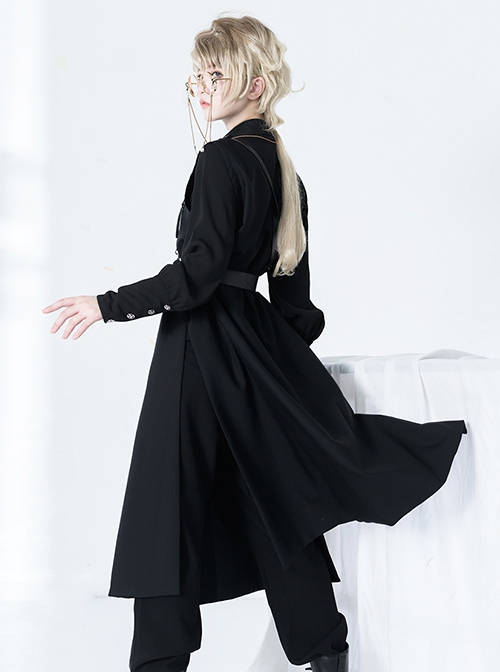 Bucket Turn Series Han Element Round Neck Embroidery Ouji Fashion Sleeveless Black Long Coat Without Shoulder Belt