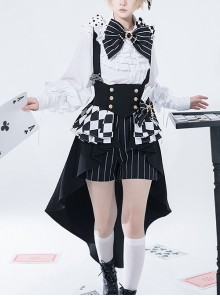 Rabbit Theater Series Checkerboard Version Ouji Fashion Slim Irregular Hem Checkerboard Pattern Design Bownot Decoration Black Corset