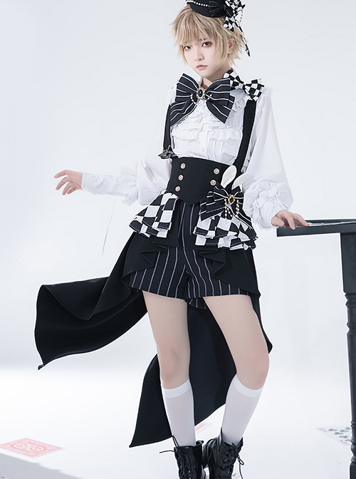 Rabbit Theater Series Checkerboard Version Ouji Fashion Slim Irregular Hem Checkerboard Pattern Design Bownot Decoration Black Corset