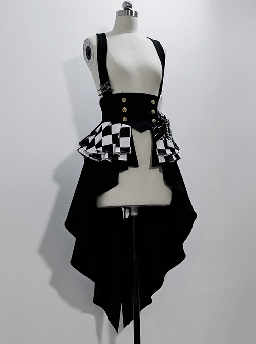 Rabbit Theater Series Checkerboard Version Ouji Fashion Slim Irregular Hem Checkerboard Pattern Design Bownot Decoration Black Corset