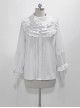 Rabbit Theater Series Checkerboard Ouji Fashion Layered Collar Elaborate Ruffle Cuffs White Long Sleeve Shirt