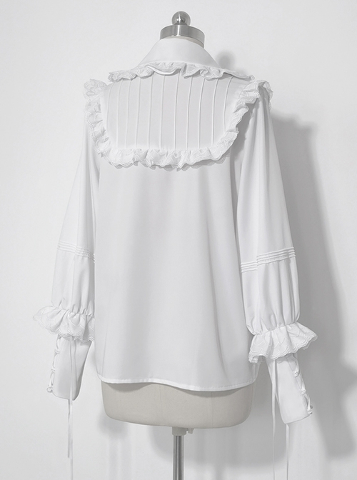 Rabbit Theater Series Checkerboard Ouji Fashion Layered Collar Elaborate Ruffle Cuffs White Long Sleeve Shirt