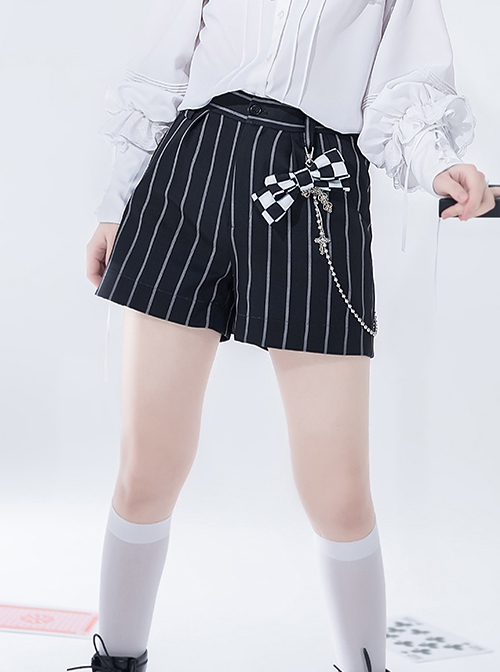 Rabbit Theater Series Checkerboard Edition Simple Daily Gray White Stripe Design Ouji Fashion Black Shorts