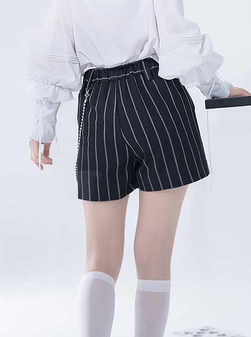 Rabbit Theater Series Checkerboard Edition Simple Daily Gray White Stripe Design Ouji Fashion Black Shorts