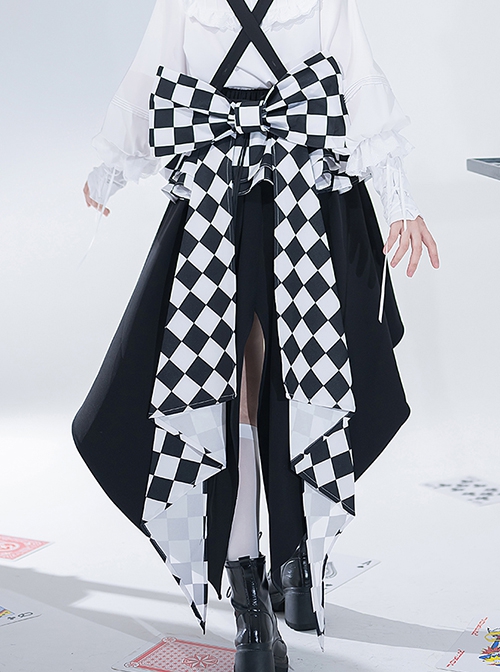 Rabbit Theater Series Checkerboard Edition Ouji Fashion Daily Cute Big Bownot Checkerboard Pattern Single Side Trailing