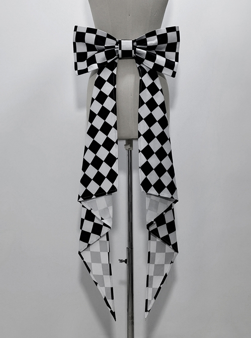 Rabbit Theater Series Checkerboard Edition Ouji Fashion Daily Cute Big Bownot Checkerboard Pattern Single Side Trailing