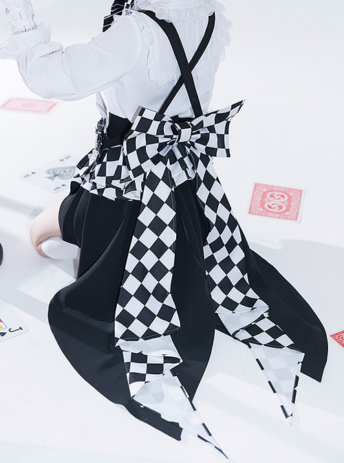 Rabbit Theater Series Checkerboard Edition Ouji Fashion Daily Cute Big Bownot Checkerboard Pattern Single Side Trailing