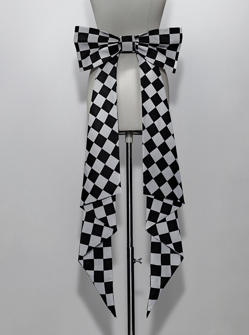 Rabbit Theater Series Checkerboard Edition Daily Cute Big Bownot Checkerboard Pattern Ouji Fashion Double Sided Trailing