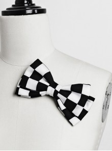 Rabbit Theater Series Checkerboard Edition Ouji Fashion Simple Daily Cute Double Bownot Black White Checkered Brooch