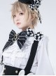 Rabbit Theater Series Checkerboard Edition Ouji Fashion Simple Daily Cute Double Bownot Black White Checkered Brooch