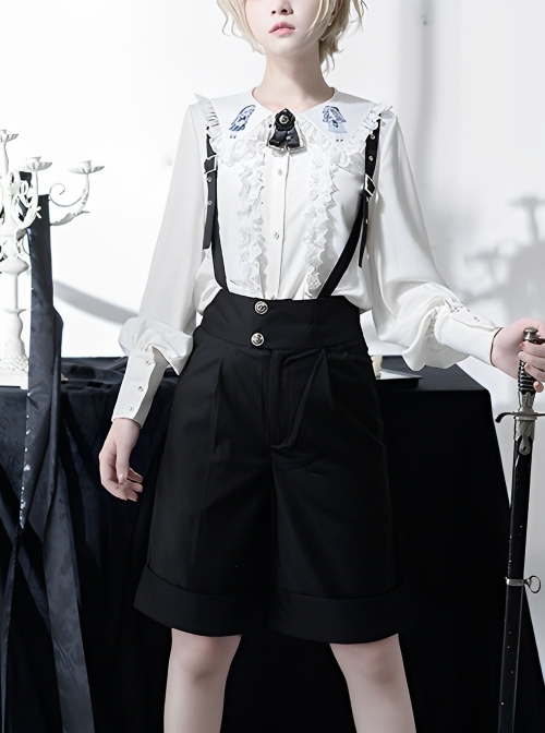 Corroding The Heart Series Gothic Style Simple Metal Button Adjustable Ouji Fashion Black Overalls