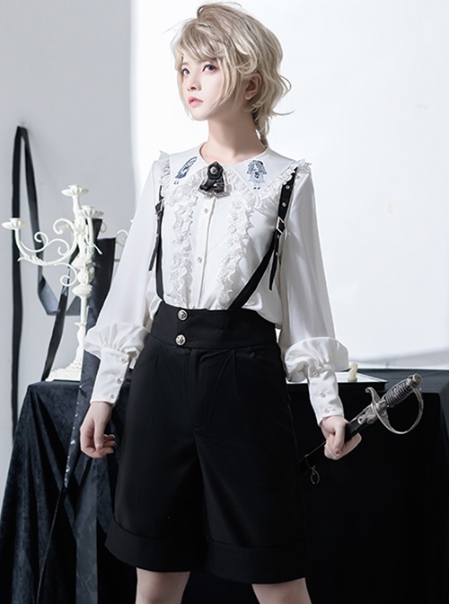 Corroding The Heart Series Gothic Style Simple Metal Button Adjustable Ouji Fashion Black Overalls