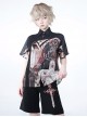 Night Instructions Series Ouji Fashion Handsome Lolita Cross Candle Print Polo Collar Design Loose Short Sleeve Shirt