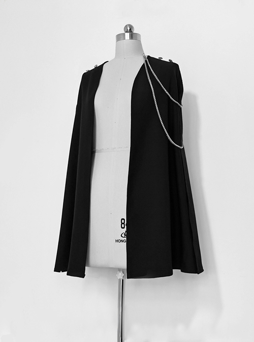 Bucket Turn Series Gothic Ouji Fashion Retro Handsome Slim Personalized Chain Decorated Black Shawl