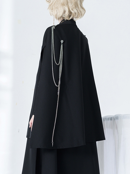 Bucket Turn Series Gothic Ouji Fashion Retro Handsome Slim Personalized Chain Decorated Black Shawl