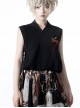 Night Instructions Series Ouji Fashion V Neck Cross Neck Belt Design Han Element Embroidery Black Sleeveless Shirt