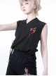 Night Instructions Series Ouji Fashion V Neck Cross Neck Belt Design Han Element Embroidery Black Sleeveless Shirt