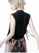 Night Instructions Series Ouji Fashion V Neck Cross Neck Belt Design Han Element Embroidery Black Sleeveless Shirt