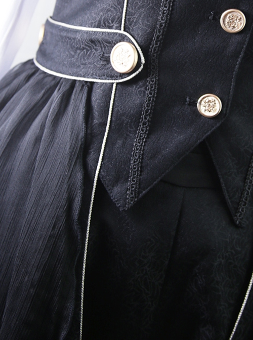 Eternal Shadow Series Retro Elegant Stand Collar Ouji Fashion Metal Button Detachable Veil Sleeveless Long Coat