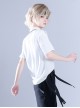 Ouji Fashion Gothic Style Stand Collar Button Black Embroidered White Short Sleeve Top